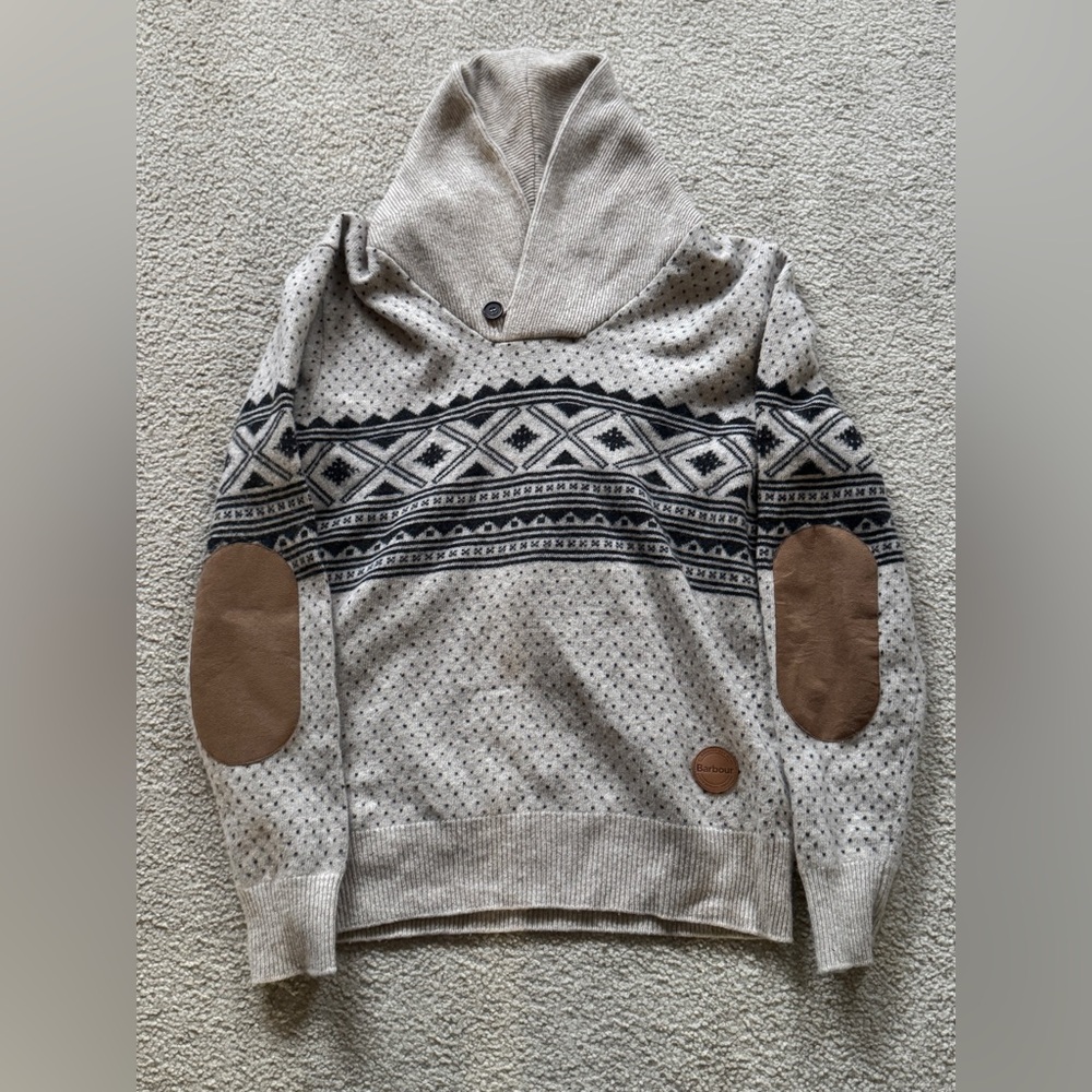 Barbour Scotland Fair Isle Wool Sweater Cardigan Mens Size XL Vintage